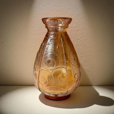 Le Verre Fran ais French Art Deco Acid Etched Vase Signed Charder Le Verre Fran ais c 1925