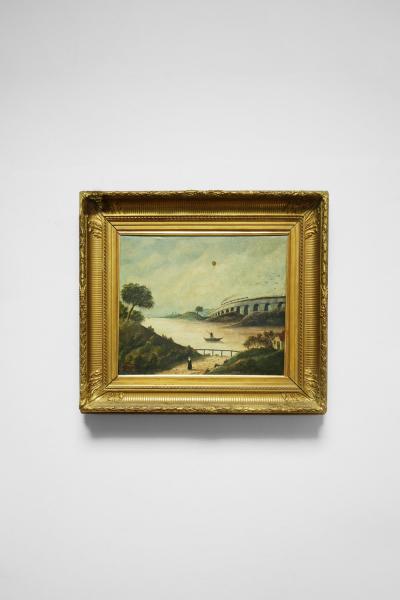 Le pont de chemin de fer painting M L Daguerry 1888