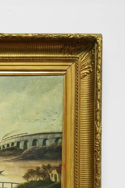 Le pont de chemin de fer painting M L Daguerry 1888