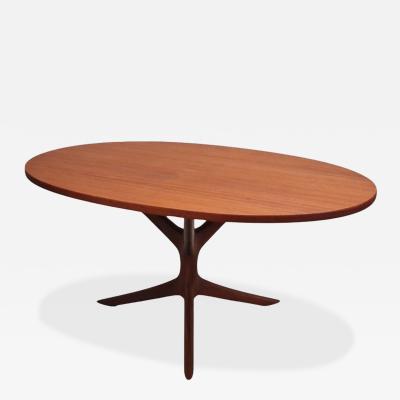 Lea Nevanlinna Oval Teak Coffee Table with Sculptoral Tripod Leg 1950s