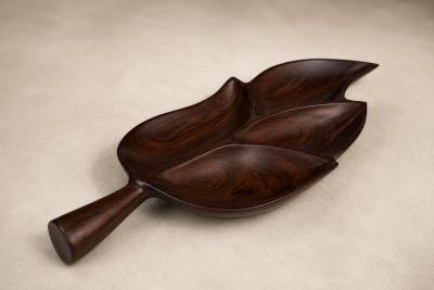 Leaf Form Serving Tray Sculptural Hand Carved Tray Decorative Serving Piece