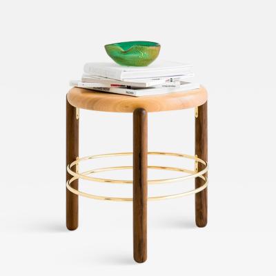 Leandro Garcia Brass and Wood Sculpted Stool Leandro Garcia Contemporary Brazil Design