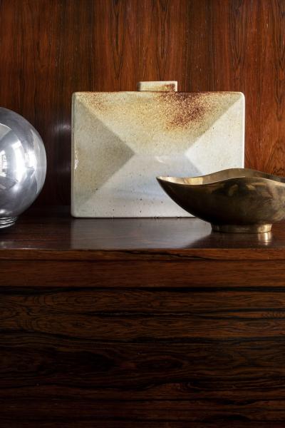 Leandro Lega Leandro Lega rectangular vase in glazed ceramic Faenza Italy 1982