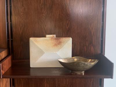 Leandro Lega Leandro Lega rectangular vase in glazed ceramic Faenza Italy 1982