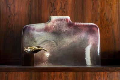 Leandro Lega Rectangular Vase in Glazed Ceramic by Leandro Lega 1984