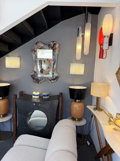 Leandro Sciutto Ceramic Enameled Sculpture Mirror by Leandro Sciutto Italy 1940s