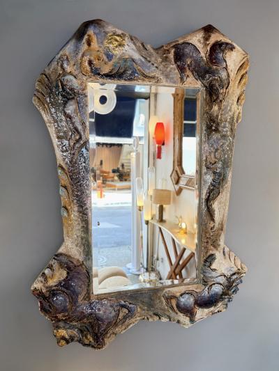 Leandro Sciutto Ceramic Enameled Sculpture Mirror by Leandro Sciutto Italy 1940s