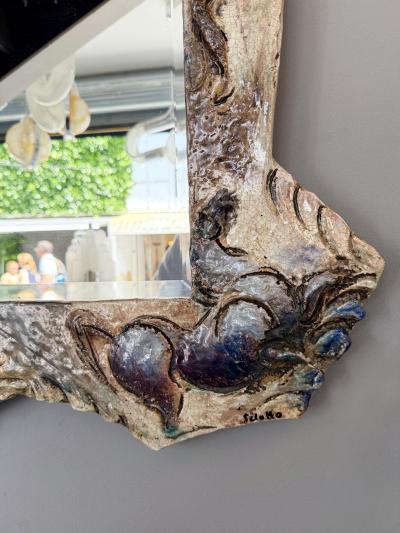 Leandro Sciutto Ceramic Enameled Sculpture Mirror by Leandro Sciutto Italy 1940s