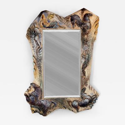 Leandro Sciutto Ceramic Enameled Sculpture Mirror by Leandro Sciutto Italy 1940s
