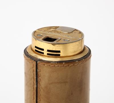 Leather Brass and Steel Tabletop Lighter by Delvaux France c 1950