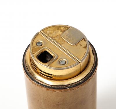Leather Brass and Steel Tabletop Lighter by Delvaux France c 1950