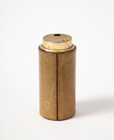 Leather Brass and Steel Tabletop Lighter by Delvaux France c 1950