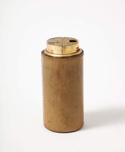 Leather Brass and Steel Tabletop Lighter by Delvaux France c 1950