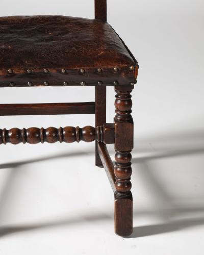 Leather Brass and Walnut Side Chair Spain 19th C