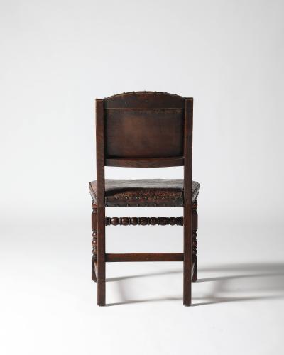 Leather Brass and Walnut Side Chair Spain 19th C