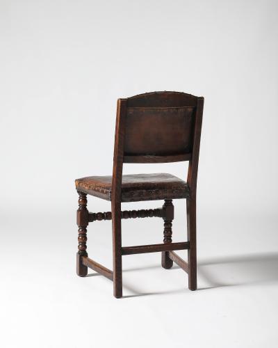 Leather Brass and Walnut Side Chair Spain 19th C