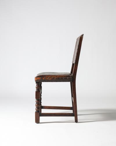 Leather Brass and Walnut Side Chair Spain 19th C