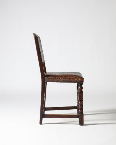 Leather Brass and Walnut Side Chair Spain 19th C