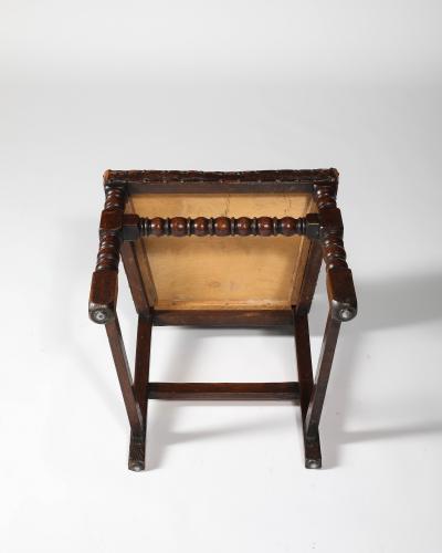 Leather Brass and Walnut Side Chair Spain 19th C