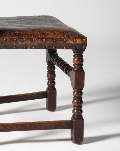 Leather Brass and Walnut Side Chair Spain 19th C
