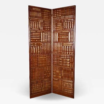 Leather Faux Book Two Panel Screen