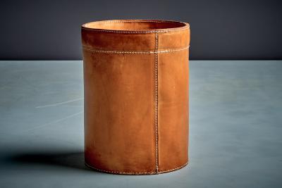 Leather Paper Basket with White Stitching