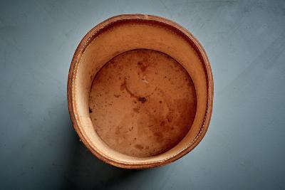 Leather Paper Basket with White Stitching