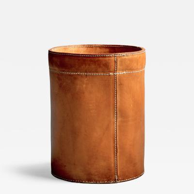 Leather Paper Basket with White Stitching