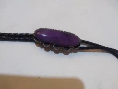 Leather Sterling Silver and Charlotte Western Bolo Tie