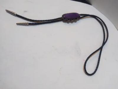 Leather Sterling Silver and Charlotte Western Bolo Tie