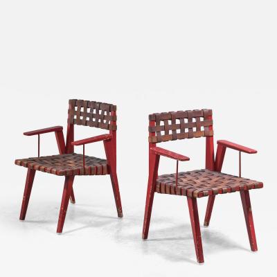 Leather Webbed Chairmaster Chairs with Red Lacquered Frame USA 1950s