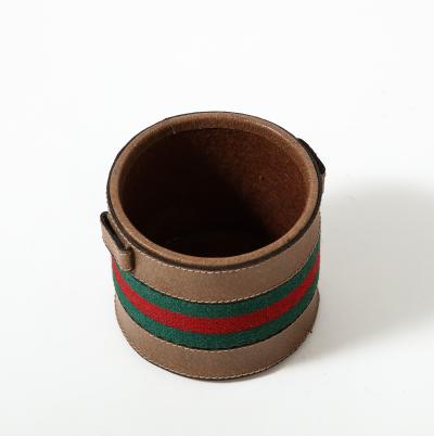 Leather and Wool Pen Holder Jar by Gucci Italy