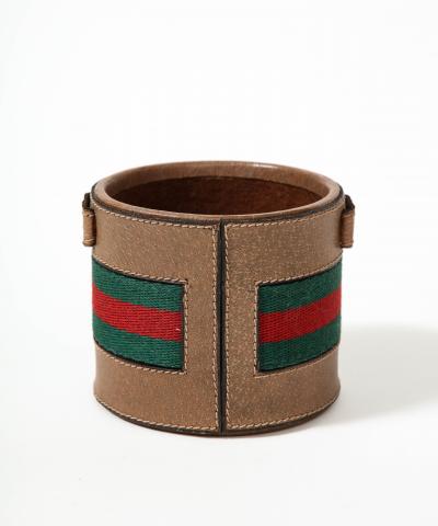Leather and Wool Pen Holder Jar by Gucci Italy