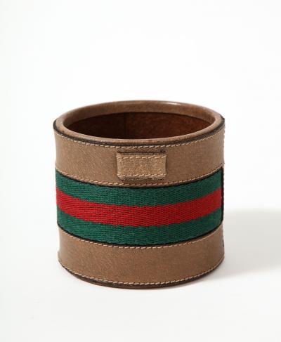 Leather and Wool Pen Holder Jar by Gucci Italy