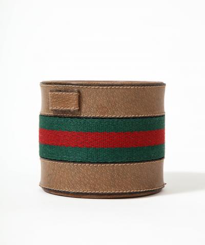 Leather and Wool Pen Holder Jar by Gucci Italy