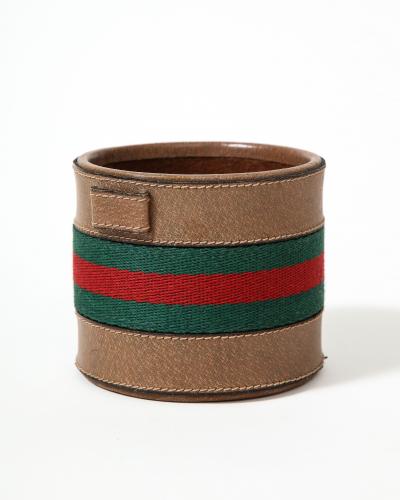 Leather and Wool Pen Holder Jar by Gucci Italy