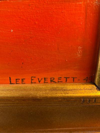 Lee Everett 1949 CUBIST CAT STATUE AND BOWL PAINTING BY LEE EVERETT