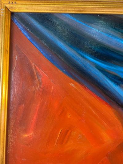 Lee Everett 1949 CUBIST CAT STATUE AND BOWL PAINTING BY LEE EVERETT