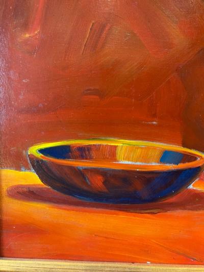 Lee Everett 1949 CUBIST CAT STATUE AND BOWL PAINTING BY LEE EVERETT