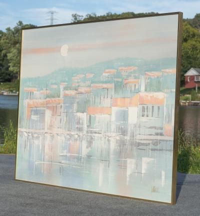 Lee Reynolds Large Scale Signed Lee Reynolds Landscape Oil Painting Mid Century Modern 1960s