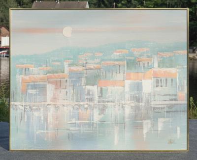 Lee Reynolds Large Scale Signed Lee Reynolds Landscape Oil Painting Mid Century Modern 1960s