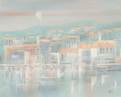 Lee Reynolds Large Scale Signed Lee Reynolds Landscape Oil Painting Mid Century Modern 1960s
