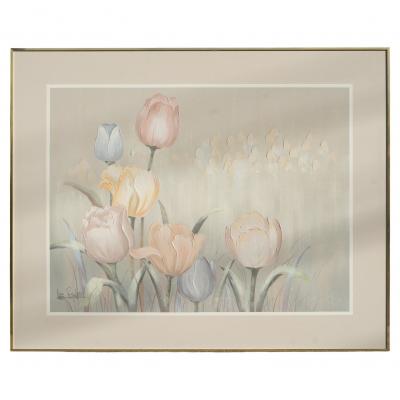 Lee Reynolds Large Scale Signed Lee Reynolds Lilies Oil Painting Mid Century Modern 1960s