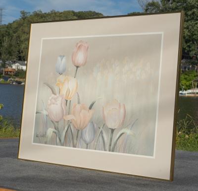 Lee Reynolds Large Scale Signed Lee Reynolds Lilies Oil Painting Mid Century Modern 1960s
