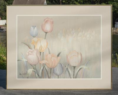 Lee Reynolds Large Scale Signed Lee Reynolds Lilies Oil Painting Mid Century Modern 1960s