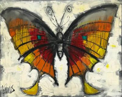 Lee Reynolds Large Vintage Lee Reynolds Abstract Butterfly Painting Framed