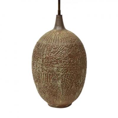 Lee Rosen Design Technics Lamp Ceramic Abstract Sgraffito Olive Red Signed