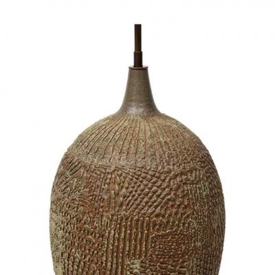 Lee Rosen Design Technics Lamp Ceramic Abstract Sgraffito Olive Red Signed