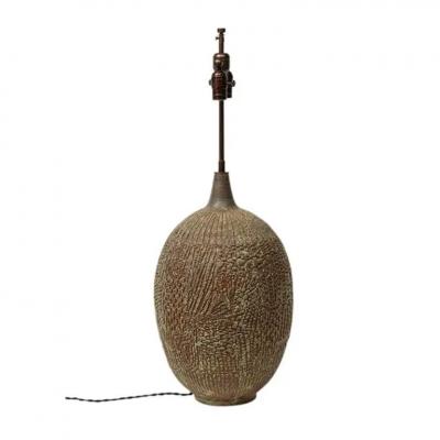 Lee Rosen Design Technics Lamp Ceramic Abstract Sgraffito Olive Red Signed