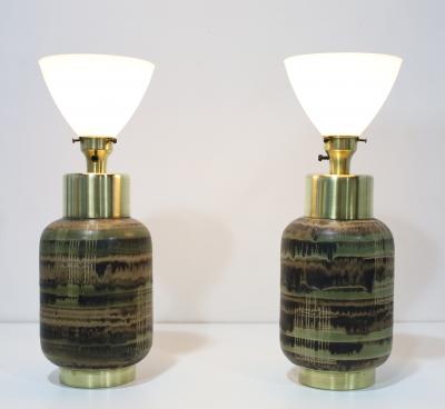 Lee Rosen Pair of Lee Rosen Ceramic and Brass Lamps